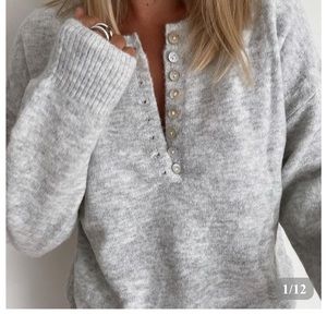 New With Tags gray button front v-neckline sweater